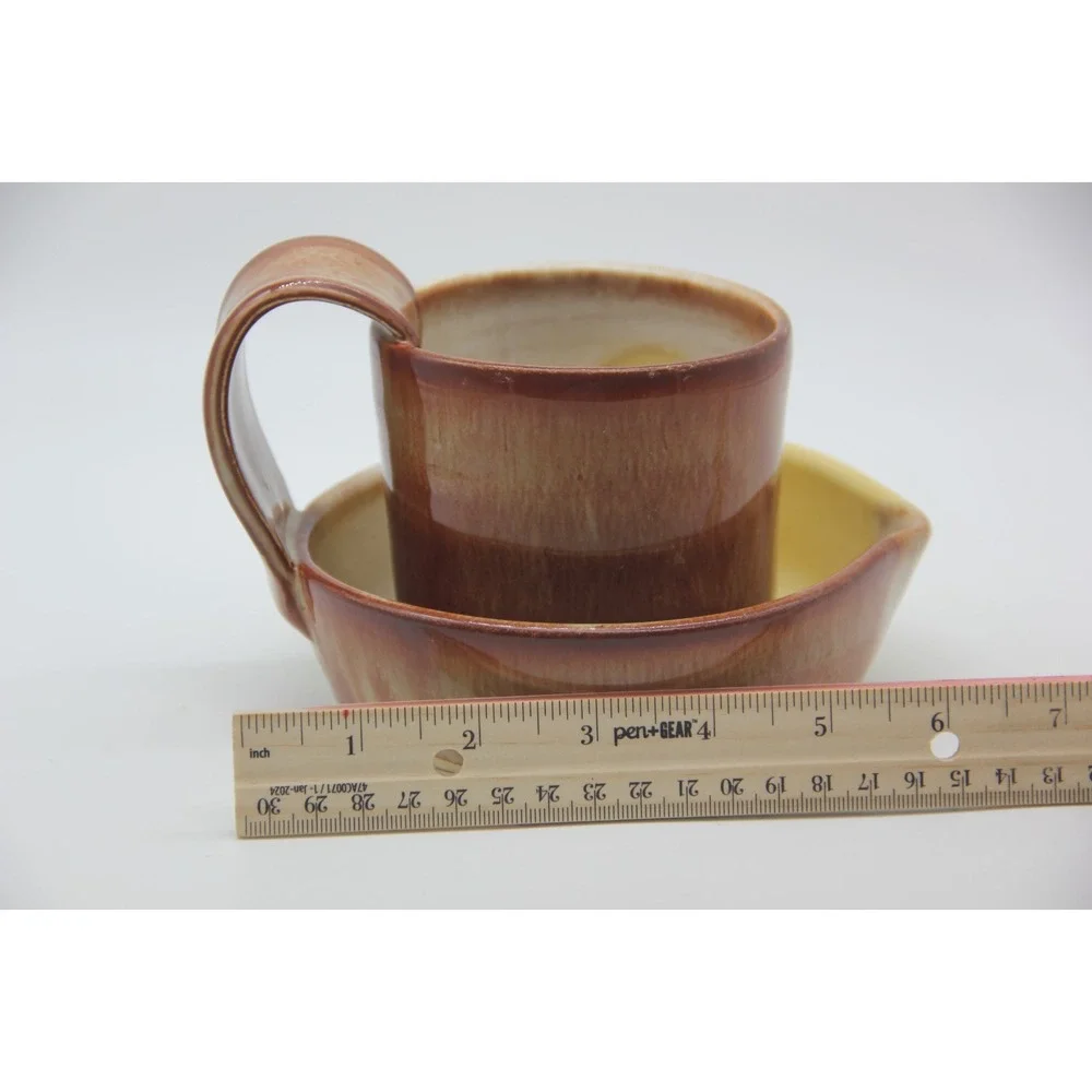 Handmade Pottery Microwave Bacon Cooker Yellow Brown Reactive Glaze Heavy Signed